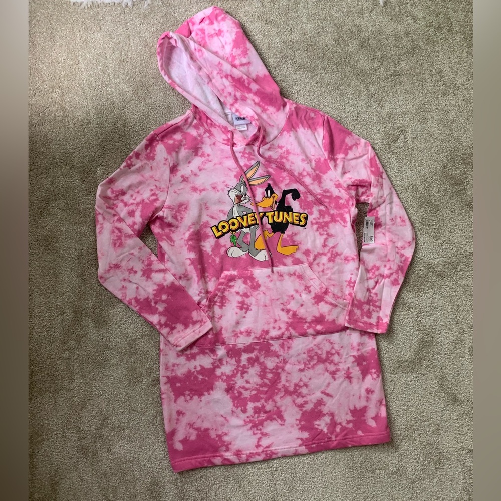 Looney Tunes Tie Dye Hoodie Dress M NWT
